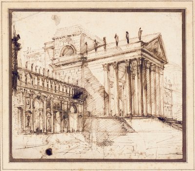 El pórtico y la fachada de un edificio neoclásico elaborado de Giovanni Battista Piranesi