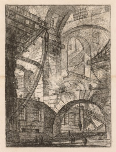 Las Prisiones: Una Perspectiva de Arcos con un Fuego Humeante de Giovanni Battista Piranesi