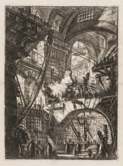 Las Prisiones: Una Perspectiva de Arcos con un Fuego Humeante en el Centro de Giovanni Battista Piranesi