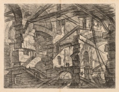 Las prisiones: Una perspectiva de columnatas con escalera en zigzag de Giovanni Battista Piranesi