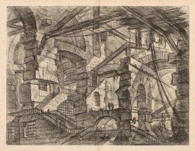 Las prisiones: Una perspectiva de columnatas con escalera en zigzag, 1745-1750 de Giovanni Battista Piranesi