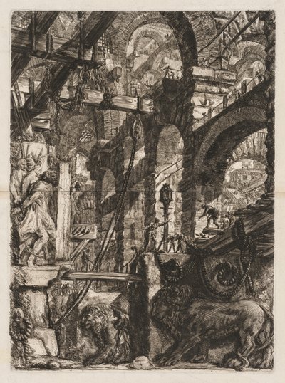 Las Prisiones: Una Perspectiva de Arcos Romanos, con Dos Leones Tallados en Relieve en Losa de Piedra en Primer Plano de Giovanni Battista Piranesi
