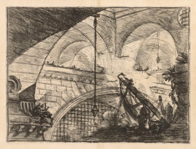 Las Prisiones: Una Serie de Galerías con Estructura de Vigas como Grúa de Giovanni Battista Piranesi