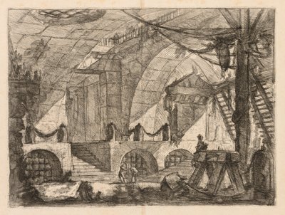Las Prisiones: Una cámara arqueada con postes y cadenas, 1745-1750 de Giovanni Battista Piranesi