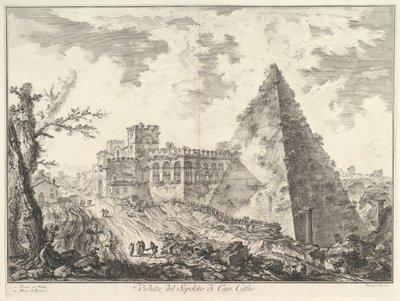 La pirámide de Cayo Cestio, con la Porta S. Paolo y la carretera adyacente, ca. 1755 de Giovanni Battista Piranesi
