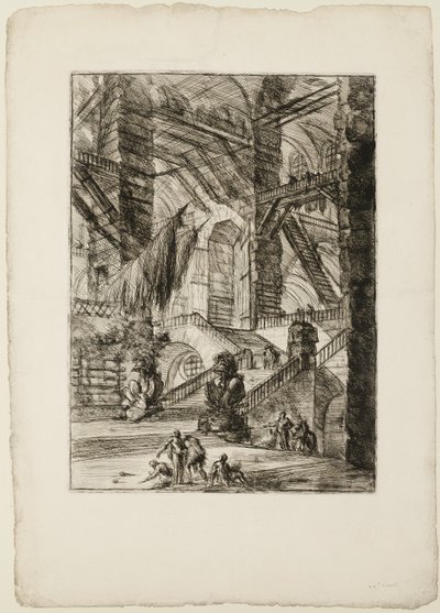 La Escalera con Trofeos, lámina 8 de Prisiones Imaginarias de Giovanni Battista Piranesi