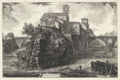 Tibereilandia de Roma Vista de la Isla Tiberina (título sobre objeto) Gezichten op Rome (título de la serie) Vistas de Roma diseñadas y grabadas por el arquitecto Giambattista Piranesi Ve (nez) iano (título de la serie) de Giovanni Battista Piranesi