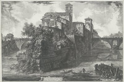 Tibereilandia de Roma Vista de la Isla Tiberina (título sobre objeto) Gezichten op Rome (título de la serie) Vistas de Roma diseñadas y grabadas por el arquitecto Giambattista Piranesi Ve (nez) iano (título de la serie) de Giovanni Battista Piranesi