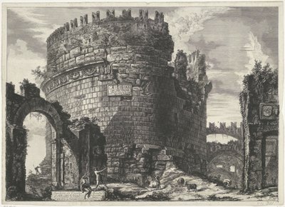 Tombe van Caecilia Metella te Roma Tumba de Cecilia Metell (...) (título sobre objeto) Gezichten op Rome (título de la serie) Vistas de Roma diseñadas y grabadas por el arquitecto Giambattista Piranesi Ve (nez) iano (título de la serie) de Giovanni Battista Piranesi