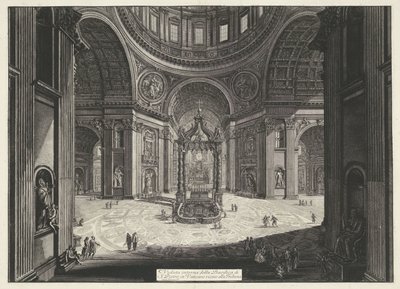 Crucero de Sint-Pietersbasiliek te Vaticaanstad Vista interior de la Basílica de San Pedro en el Vaticano cerca de la Tribuna (título sobre el objeto) Gezichten op Rome (título de la serie) Vistas de Roma diseñadas y grabadas por el arquitecto Giambattista de Giovanni Battista Piranesi