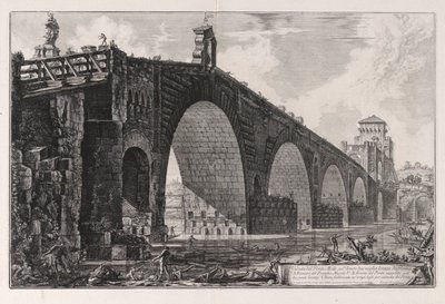 Vista del Puente Milvio sobre el Tíber Dos millas fuera de Roma, desde Vedute di Roma (Vistas de Roma) de Giovanni Battista Piranesi