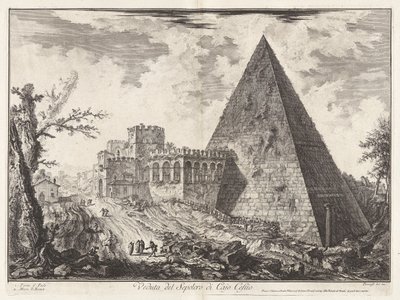Veduta del Sepolcro di Cajo Cestio (Vista de la tumba piramidal de Caius Cestius [con la Porta S. Paolo a la izquierda]), de Vedute di Roma (Vistas de Roma) de Giovanni Battista Piranesi