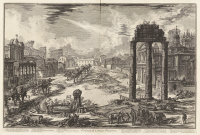 Veduta di Campo Vaccino (Vista del Campo Vaccino [el Foro Romano con el Templo de Cástor y Pólux a la derecha]), de Vedute di Roma (Vistas de Roma) de Giovanni Battista Piranesi