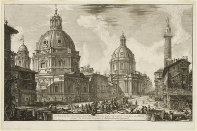 Vista de dos iglesias, una llamada 1. S. Maria di Loreto, la otra 2. S. Maria di Loreto. El Nombre de María, cerca de 3. Columna de Trajano. 4. La subida al Quirinal, desde Vistas de Roma de Giovanni Battista Piranesi