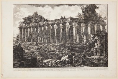 Vista de otro templo en la ciudad de Paestum, que se cree comúnmente estuvo dedicado a Juno [...] de Giovanni Battista Piranesi