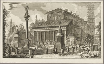 Vista de la Basílica de S. Lorenzo fuori delle Mura [S. Lorenzo fuera de los muros], de Vistas de Roma de Giovanni Battista Piranesi