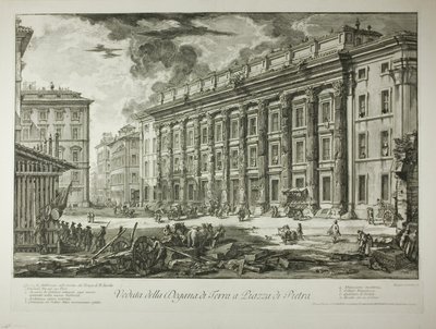 Vista de la Aduana de la Piazza di Pietra, construida dentro de las ruinas del Templo de Marco Aurelio Antonino Pío en su Foro, de Views of Rome de Giovanni Battista Piranesi