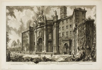 Vista de la fachada de la Basílica de S. Croce in Gerusalemme, de Vistas de Roma de Giovanni Battista Piranesi