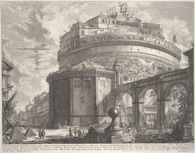 Vista del Mausoleo del Emperador Adriano ahora llamado Castel S. Angelo, ca. 1756 de Giovanni Battista Piranesi