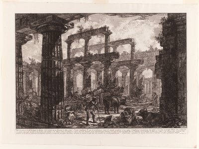 Vista de los restos de la cella del Templo de Neptuno, de Diferentes vistas de Paestum de Giovanni Battista Piranesi