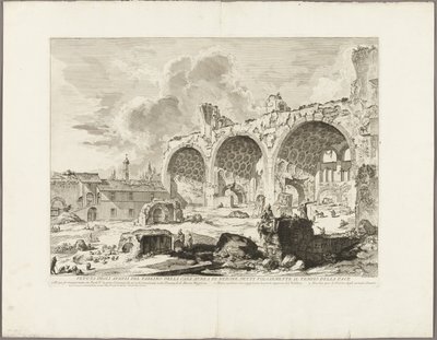 Vista de los Restos del Comedor de la Casa Dorada de Nerón, comúnmente llamado el Templo de la Paz, de Vistas de Roma de Giovanni Battista Piranesi
