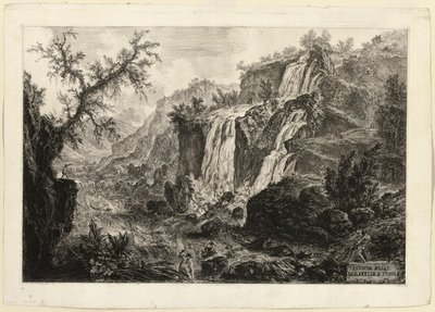 Vista de la pequeña cascada y rápidos, Tivoli, de Vistas de Roma de Giovanni Battista Piranesi