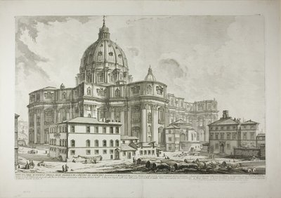 Vista del exterior de la Basílica de San Pedro en el Vaticano, de Vistas de Roma de Giovanni Battista Piranesi