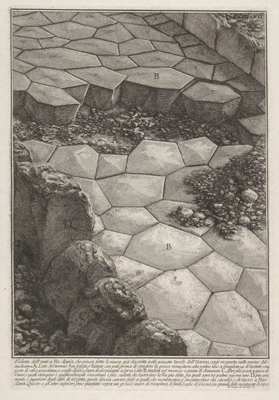 Vista del pavimento de piedra de la Vía Apia (Veduta dell