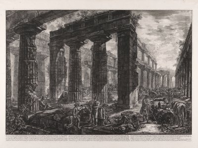 Vista interior del Templo de Neptuno descrito en la Lámina X de Giovanni Battista Piranesi