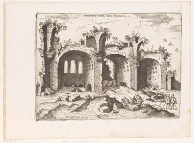 Vista de la Basílica de Majencio en Roma
Prospecto del Ruinarum Templi Pacis (título del objeto)
Ruinas romanas (título de la serie)
Praecipua aliquot Romanae Antiquitatis Ruinarum Monimenta (...) (título de la serie) de Giovanni Battista Pittoni (I)
