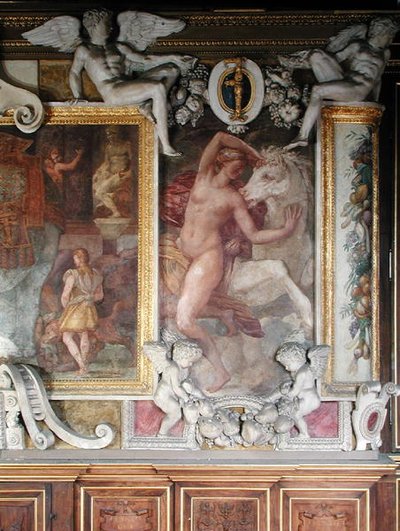 Figura femenina con un caballo, de la Galería de Francisco I, 1530-40 de Giovanni Battista Rosso Fiorentino