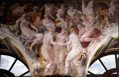 Diosas Bailando, detalle del esquema decorativo en la Galería de Francisco I de Giovanni Battista Rosso Fiorentino