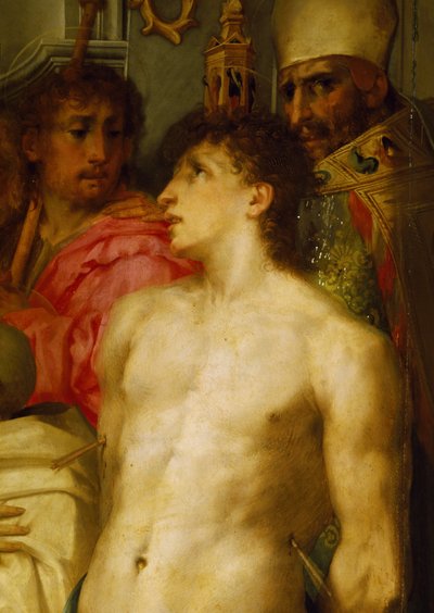 Madonna tiene el niño con Santos, detalle de Giovanni Battista Rosso Fiorentino