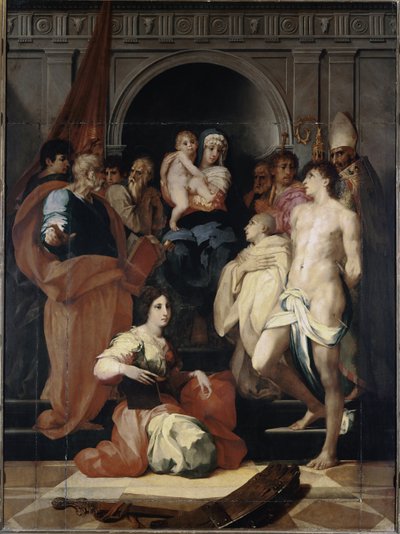 Madonna en el trono con el niño y santos de Giovanni Battista Rosso Fiorentino