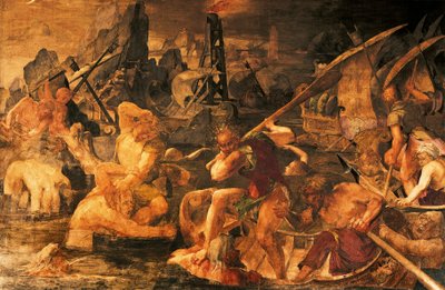 Combate naval, fresco en la Galería de Francisco I, Castillo de Fontainebleau (Patrimonio de la Humanidad por la UNESCO) de Giovanni Battista Rosso Fiorentino