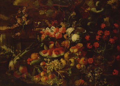 Naturaleza muerta con frutas, verduras y flores de Giovanni Battista Ruoppolo or Ruopolo