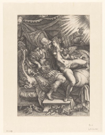 Marte y Venus como amantes de Giovanni Battista Scultori