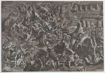 Batalla naval entre griegos y troyanos de Giovanni Battista Scultori