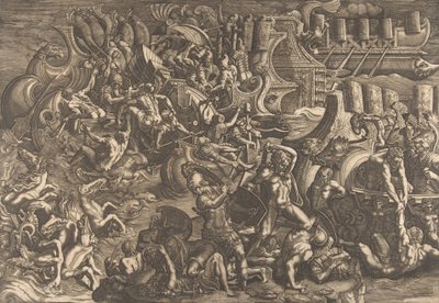 Los troyanos repelen a los griegos, 1538 de Giovanni Battista Scultori