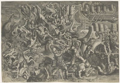 Batalla naval entre los troyanos y los griegos de Giovanni Battista Scultori
