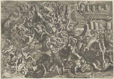 Batalla naval entre los troyanos y los griegos de Giovanni Battista Scultori