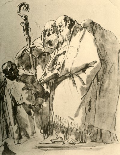 Un obispo, dos sacerdotes y un diácono con el ritual, c. 1740s, 1928 de Giovanni Battista Tiepolo