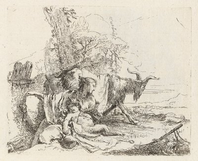 Una ninfa con un pequeño sátiro y dos cabras, de Vari capricci (Varios Capriccios) de Giovanni Battista Tiepolo