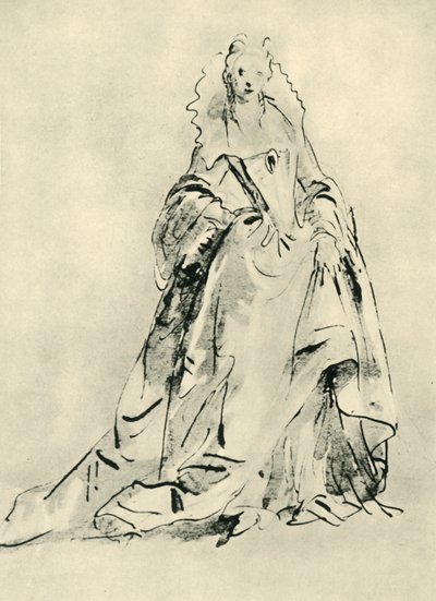 Una dama con un vestido de cuello alto y corpiño puntiagudo, principios del siglo XVIII, 1943 de Giovanni Battista Tiepolo