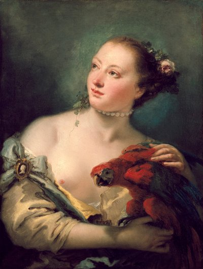 Una Joven con un Guacamayo, finales de 1760 de Giovanni Battista Tiepolo
