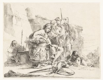 Niño sentado junto a un jarrón con otras personas de Giovanni Battista Tiepolo