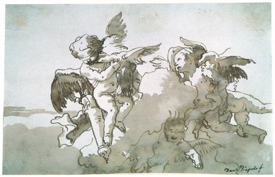 Cupidos con palomas y una antorcha, siglo XVII de Giovanni Battista Tiepolo