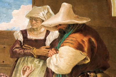 (detalle) de Angélica y Medoro despidiéndose de los campesinos, de la Sala de Orlando Furioso en la Palazzina, 1757 de Giovanni Battista Tiepolo