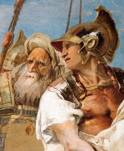 (detalle) Eneas, de Eneas presenta a Cupido, disfrazado de Ascanio, a Dido, de la Sala de la Eneida en la Palazzina, 1757 de Giovanni Battista Tiepolo