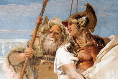 (detalle) Eneas, de Eneas presenta a Cupido, disfrazado de Ascanio, a Dido, de la Sala de la Eneida en la Palazzina, 1757 de Giovanni Battista Tiepolo